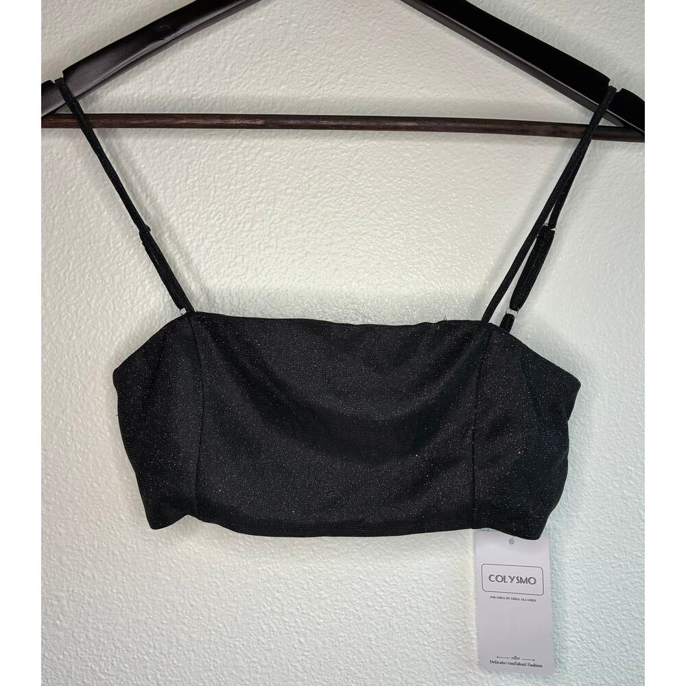 COLYSMO | NWT Black Glittery Bandeau Top Spaghetti Strap Zip Closure | XS